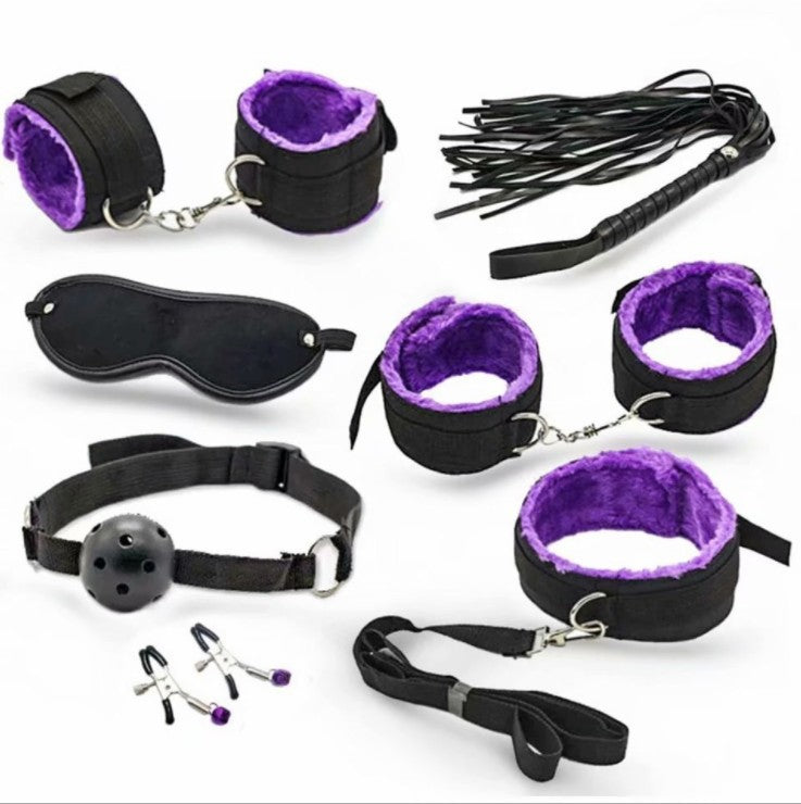 Adult Sex Toys Nylon Webbing Seven-piece Plush Suit SM Alternative Binding Bondage Toys Torture Tools For Women