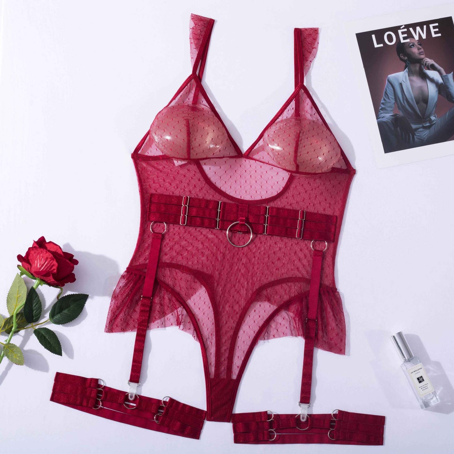 Sexy Lingerie Lace Mesh Suspenders Body-shaping One-piece Ladies