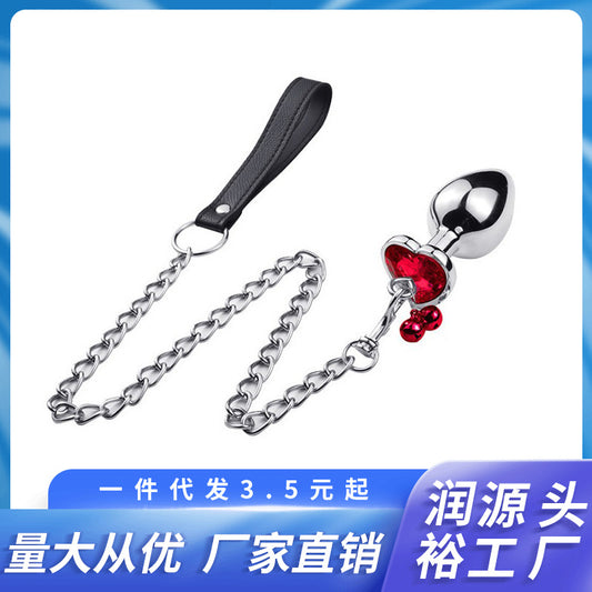 Metal Bell Anal Plug Adult Sex Toys G-spot Backyard Heart-shaped Anal Plug Traction Chain Alternative Toy